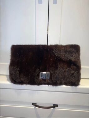 Dark Brown Real Fur Clutch Bag